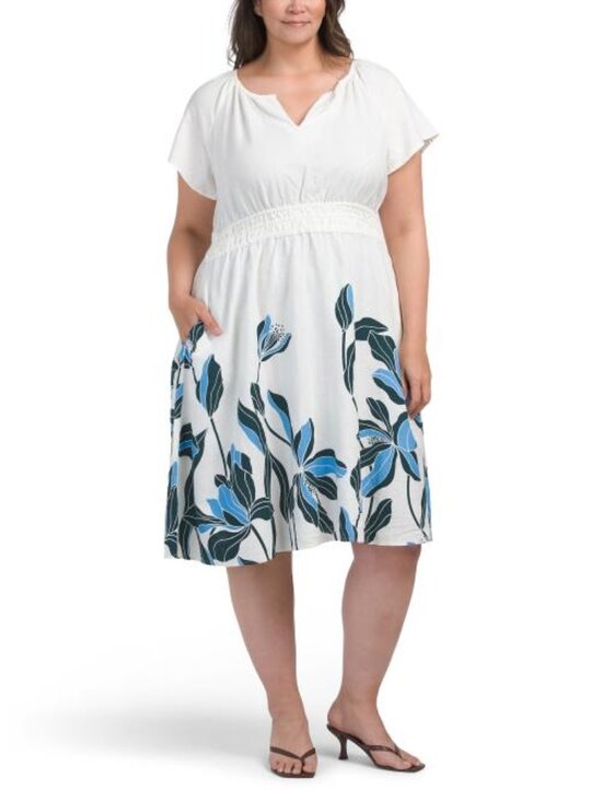 Rachel Zoe Dresses & Skirts - RACHEL ZOE Plus Linen Blend Flutter Sleeve Split Neck Midi Dress